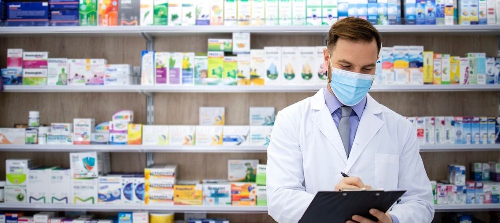 pharmacist wearing mask for safety